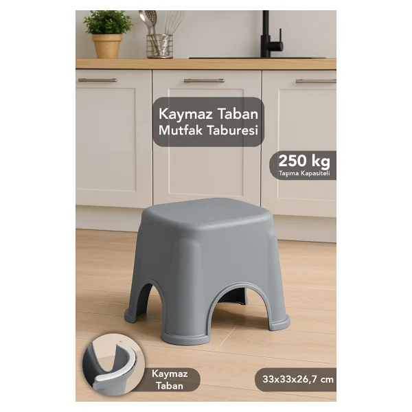 Meleni Home Kaymaz Banyo Taburesi - Kaydırmaz Tabanlı Çok Amaçlı Tabure 250 Kg Taşıma Kapasiteli Gri - Görsel 6
