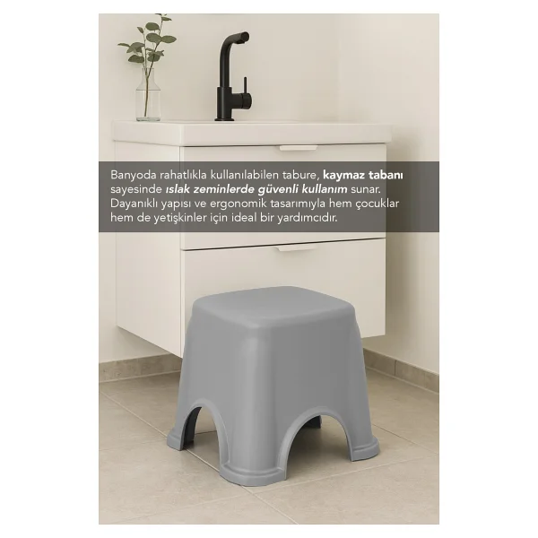 Meleni Home Kaymaz Banyo Taburesi - Kaydırmaz Tabanlı Çok Amaçlı Tabure 250 Kg Taşıma Kapasiteli Gri - Görsel 3