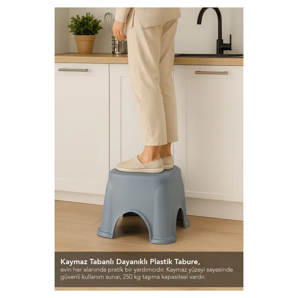 Meleni Home Kaymaz Banyo Taburesi - Kaydırmaz Tabanlı Çok Amaçlı Tabure 250 Kg Taşıma Kapasiteli Gri - Görsel 4