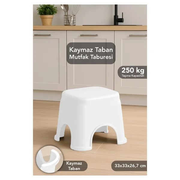 Meleni Home Kaymaz Banyo Taburesi - Kaydırmaz Tabanlı Çok Amaçlı Tabure 250 Kg Taşıma Kapasiteli Beyaz - Görsel 6