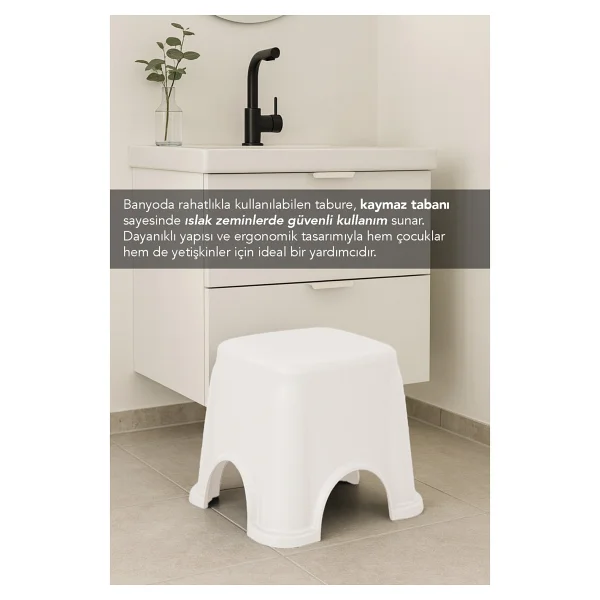 Meleni Home Kaymaz Banyo Taburesi - Kaydırmaz Tabanlı Çok Amaçlı Tabure 250 Kg Taşıma Kapasiteli Beyaz - Görsel 3