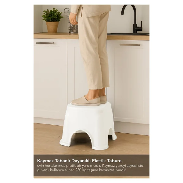 Meleni Home Kaymaz Banyo Taburesi - Kaydırmaz Tabanlı Çok Amaçlı Tabure 250 Kg Taşıma Kapasiteli Beyaz - Görsel 4
