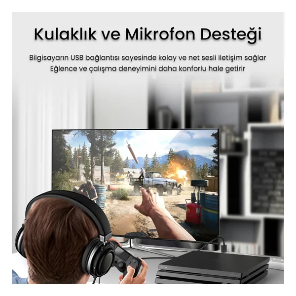 Veggieg USB-A To 3.5mm Jack Aux Mikrofon Destekli Dac Chip Hifi Ses Kartı - Görsel 3