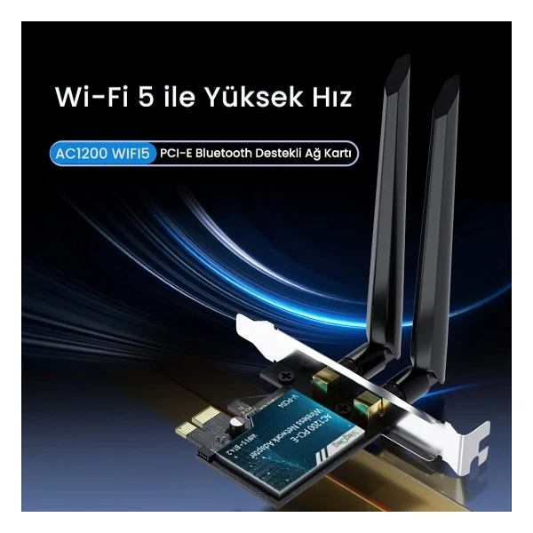 Veggieg Ax1200 Wi-Fi 5 Alıcı Ve Bluetooth 4.2 Adaptör 5db Dual Anten Pcıe Wi-Fi Ağ Kartı - Görsel 2