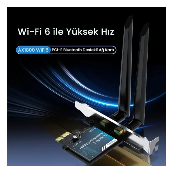 Veggieg Ax1800 Wi-Fi 6 Alıcı Ve Bluetooth 5.2 Adaptör 5db Dual Anten Pcıe Wi-Fi Ağ Kartı - Görsel 2