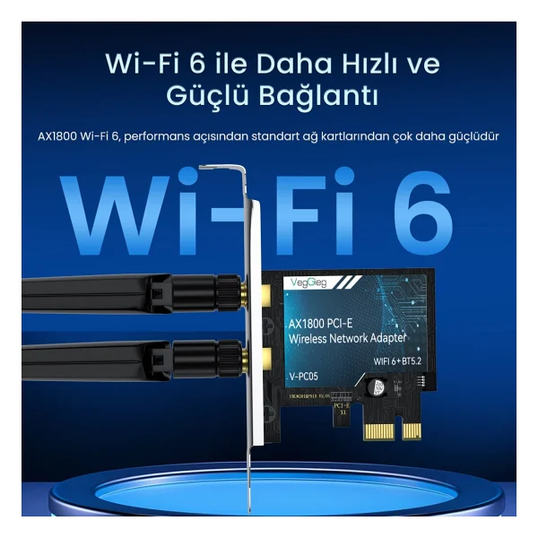 Veggieg Ax1800 Wi-Fi 6 Alıcı Ve Bluetooth 5.2 Adaptör 5db Dual Anten Pcıe Wi-Fi Ağ Kartı - Görsel 3