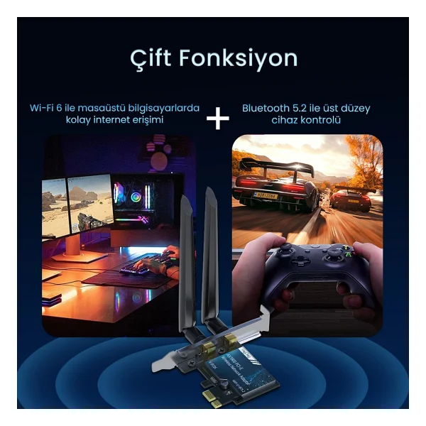 Veggieg Ax1800 Wi-Fi 6 Alıcı Ve Bluetooth 5.2 Adaptör 5db Dual Anten Pcıe Wi-Fi Ağ Kartı - Görsel 4