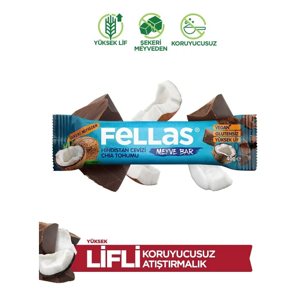 Fellas Meyve Bar - Hindistan Cevizli Ve Chialı (40 G) X 12 Adet - Görsel 10