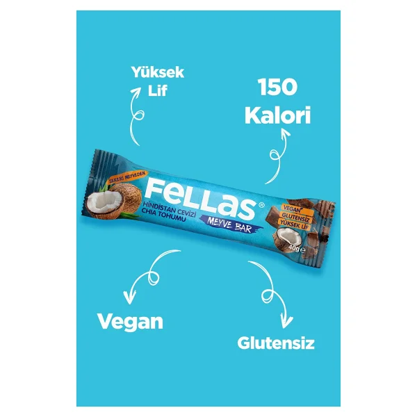 Fellas Meyve Bar - Hindistan Cevizli Ve Chialı (40 G) X 12 Adet - Görsel 4