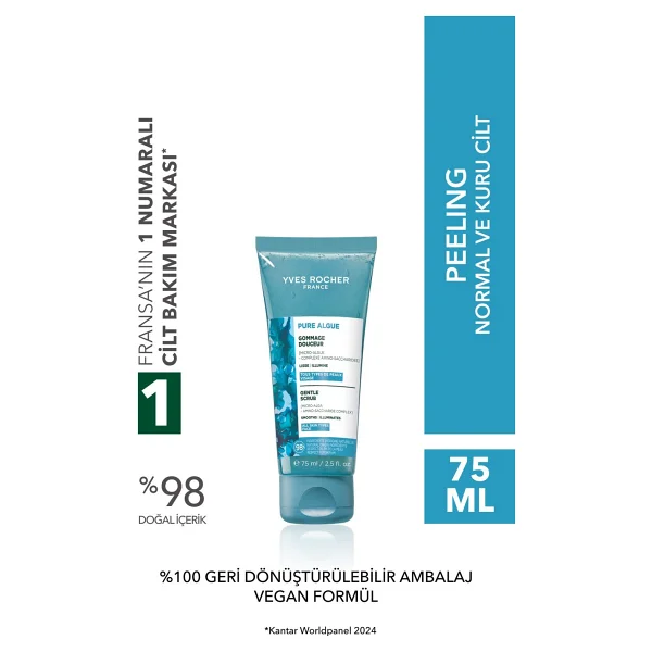 Yves Rocher Normal ve Kuru Ciltler için Pure Algue Prebiyotik Yüz Peelingi-75 ml 86429 - Görsel 9