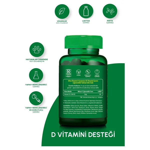 Vitabiotics Ultra Vitamin D Gummies 1000 IU 50 Kapsül - Görsel 7
