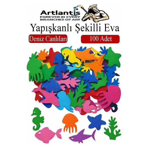 Şekilli Simli Eva Yapışkanlı Deniz Canlıları 100 Lü 1 Paket Kendinden Yapışkanlı Simli Eva Sticker Okul Öncesi Kreş Ana - Görsel 6