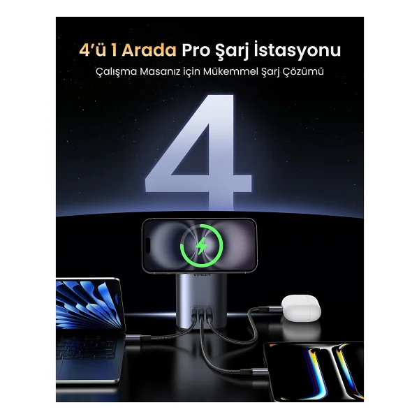 Ugreen Nexode 55321 4in1 Magsafe Kablosuz Şarj Aleti - Görsel 4