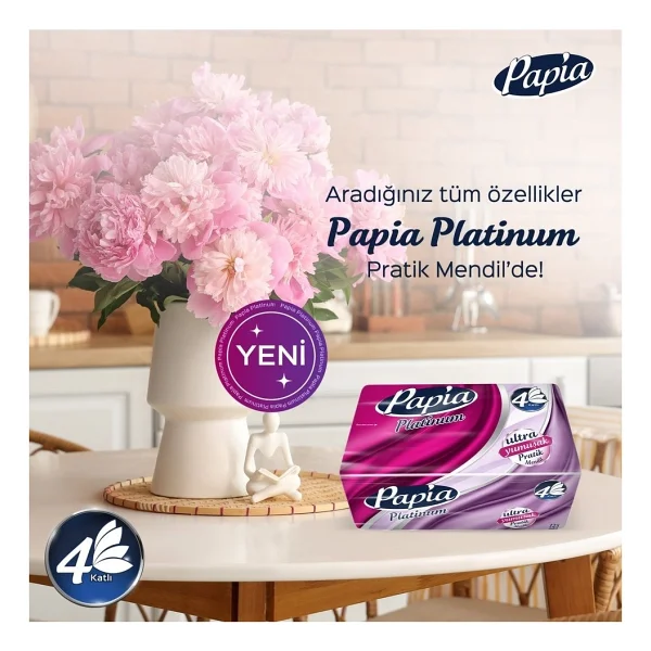 Papia Platinum Pratik Mendil 125 Yaprak (4 Katlı) 250 Yaprak (2pkx125) - Görsel 5