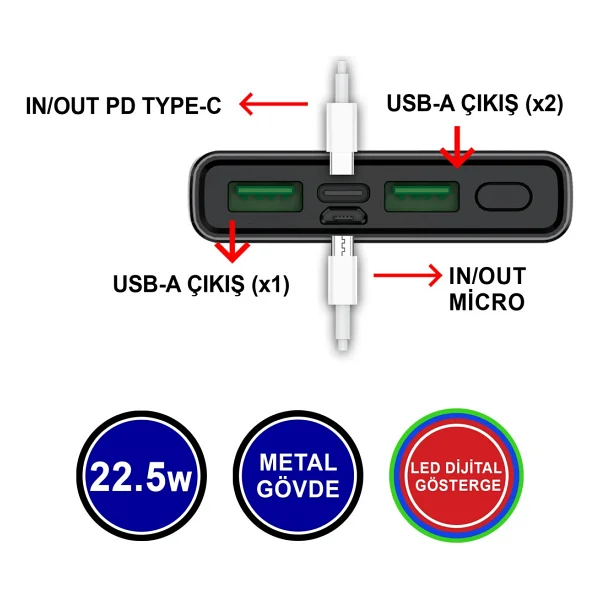 Mtl Mt4510 10000 mAh Hızlı Şarj Powerbank - Görsel 4