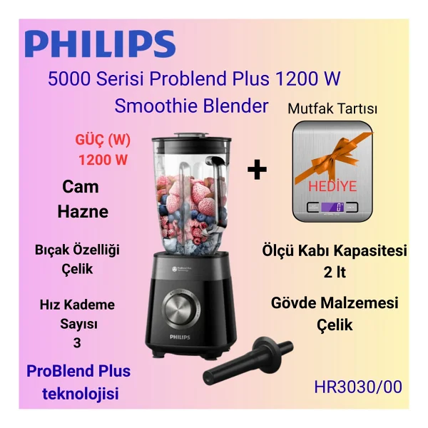 Philips 5000 Serisi Blender 1200w, Problend Plus Teknolojisi, 2 Lt Kapasiteli Cam Hazne, 3 Hız Ve Darbe Özelliği - Siyah - Görsel 9