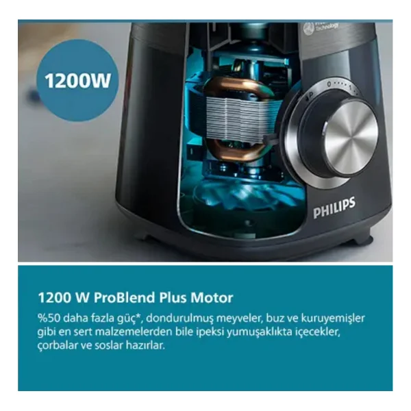 Philips 5000 Serisi Blender 1200w, Problend Plus Teknolojisi, 2 Lt Kapasiteli Cam Hazne, 3 Hız Ve Darbe Özelliği - Siyah - Görsel 3