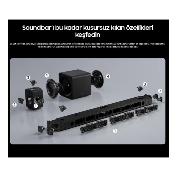 Samsung 656 Watt 2026 Model-Yüksek Güç Mükemmel Ses Kalitesi 11.1.4 Kanal Kablosuz Dolby Atmos Soundbar & Sinema Sistemi-Dahili Sinematik Ses - Görsel 4