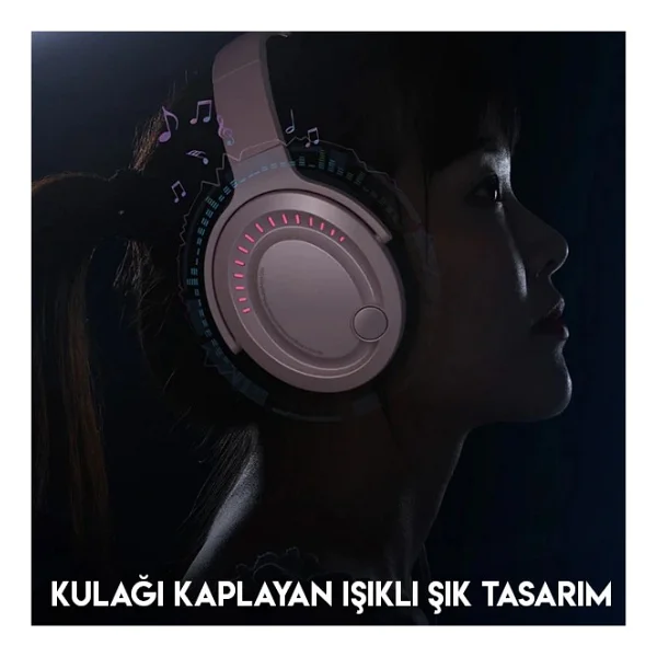 Baseus Gamo D05 Pembe USB Kablolu Kulak Üstü Oyuncu Kulaklığı - Görsel 3