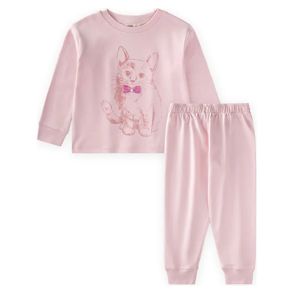 Cigit Kedi Baskılı Pijama Takım 2-8 Yaş Pudra Pembe - 2 - 3 Yaş - Görsel 2
