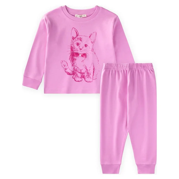 Cigit Kedi Baskılı Pijama Takım 2-8 Yaş Pudra Pembe - 2 - 3 Yaş - Görsel 9
