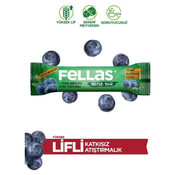 Fellas Meyve Bar - Yaban Mersinli Ve Chialı (40 G) X 12 Adet - Görsel 10
