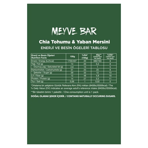 Fellas Meyve Bar - Yaban Mersinli Ve Chialı (40 G) X 12 Adet - Görsel 6