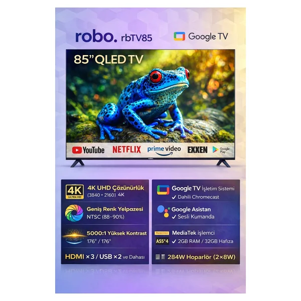 Robo Rbtv85 4K Ultra HD 85" 216 Ekran Uydu Alıcılı Google Smart QLED TV - Görsel 2