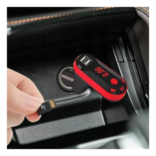 Divex Kumandalı Çakmaklık Girişli Araç Fm Transmitter Bluetooth 2xusb - Sd Kart Kırmızı DT-600 - Görsel 2