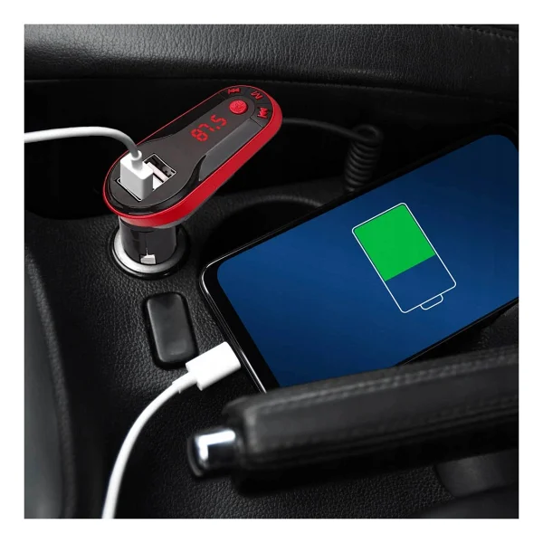 Divex Kumandalı Çakmaklık Girişli Araç Fm Transmitter Bluetooth 2xusb - Sd Kart Kırmızı DT-600 - Görsel 3