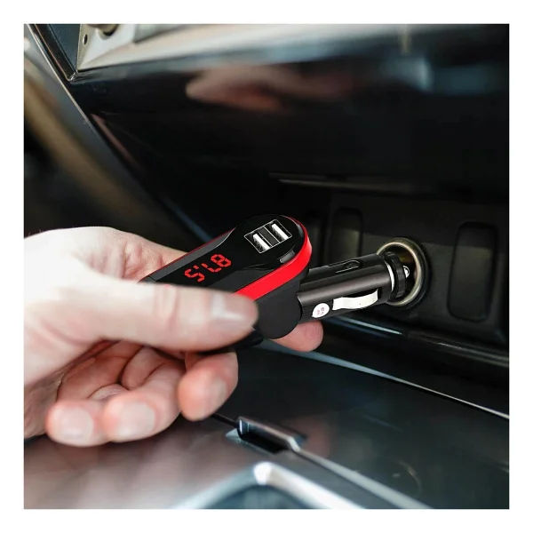 Divex Kumandalı Çakmaklık Girişli Araç Fm Transmitter Bluetooth 2xusb - Sd Kart Kırmızı DT-600 - Görsel 4