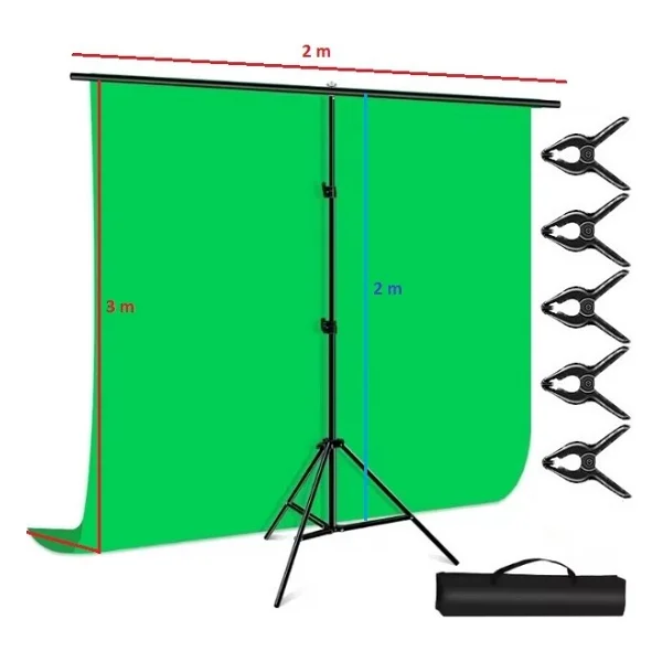 Ada Greenbox 2x3 M Chromakey, Green Screen ,Greenbox Yeşil Fon Kiti T Braket Standı + 5 Adet Mandal - Görsel 2