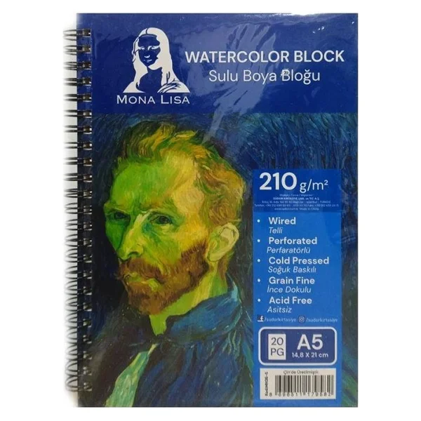 Mona Lisa A5 Watercolor Block 210 Gr Telli Çizim Defter - Görsel 2
