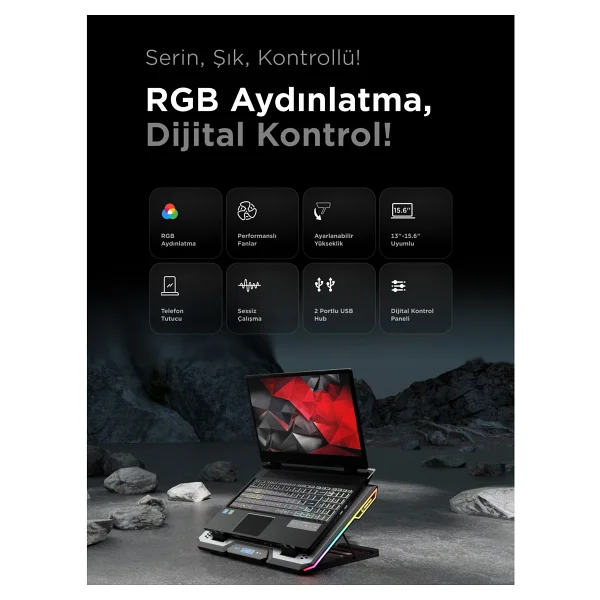 Rampage Blizzard R7 RGB 6 Fanlı USB 2.0 13"-15.6" Laptop Soğutucu - Görsel 6