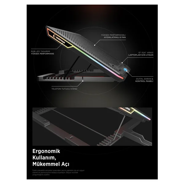 Rampage Blizzard R7 RGB 6 Fanlı USB 2.0 13"-15.6" Laptop Soğutucu - Görsel 8