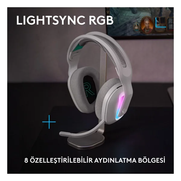 Logitech G522 Lightspeed Beyaz RGB Kablolu/Kablosuz Kulak Üstü Oyuncu Kulaklığı - Görsel 2