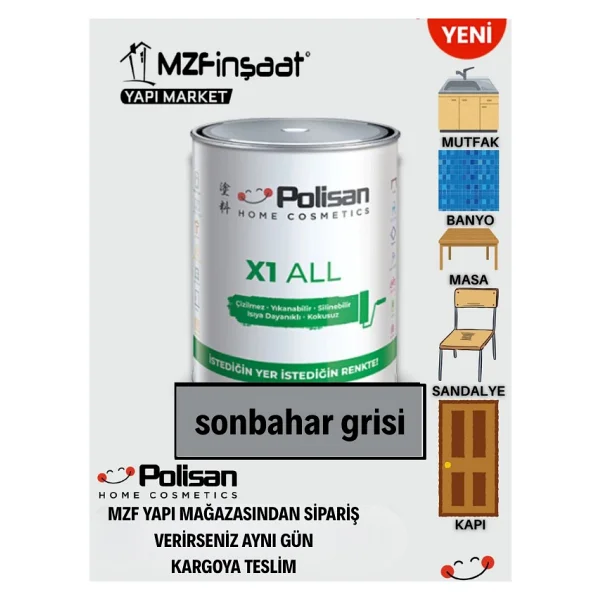 Polisan X1 All Her Yeri Istediğini Boya-Çizilmez-Yıkanabilir-Isıya Dayanıklı-Kokusuz-- 0,75 L - 0.75 L - Görsel 10