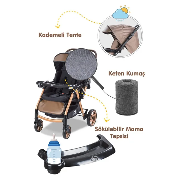 Baby Care Bc-500 Combo Maxi Pro Gold-Siyah Çift Yönlü Bebek Arabası - Görsel 8