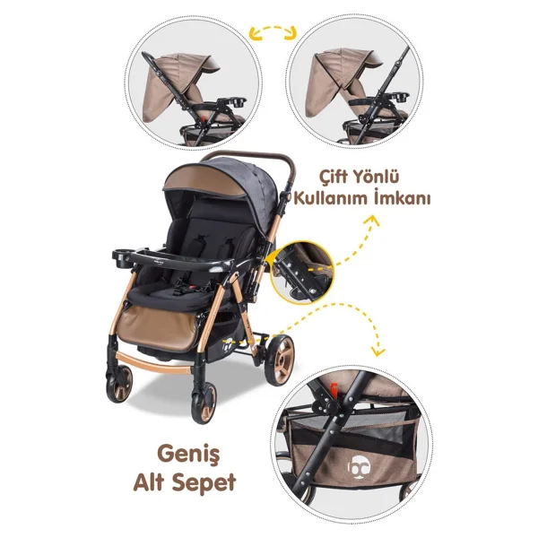 Baby Care Bc-500 Combo Maxi Pro Gold-Siyah Çift Yönlü Bebek Arabası - Görsel 9