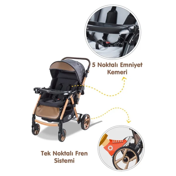 Baby Care Bc-500 Combo Maxi Pro Gold-Siyah Çift Yönlü Bebek Arabası - Görsel 10