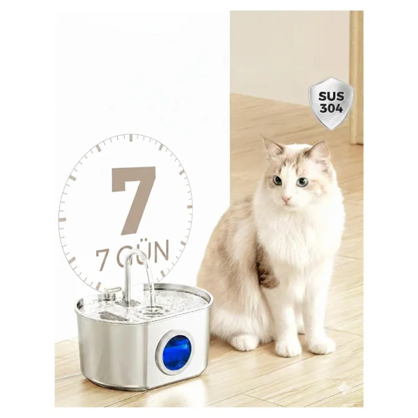 Aryuper 2.2 L Su Seviyesi Göstergeli Paslanmaz Çelik Kedi Köpek Için Su Pınarı Su Çeşmesi Su Sebili Sspf439a - Görsel 5