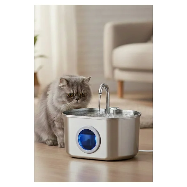 Aryuper 2.2 L Su Seviyesi Göstergeli Paslanmaz Çelik Kedi Köpek Için Su Pınarı Su Çeşmesi Su Sebili Sspf439a - Görsel 7