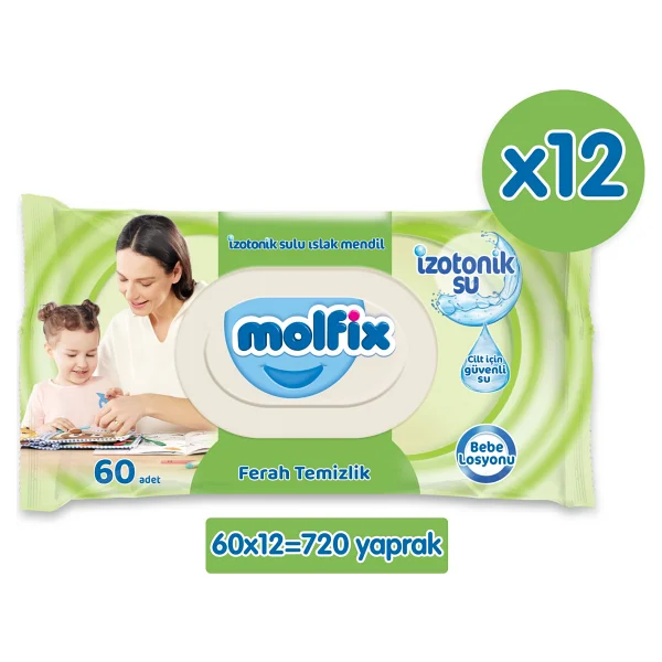 Molfix İzotonik Sulu Ferah Temizlik 60 Yaprak 12'li Paket Islak Mendil - Görsel 6
