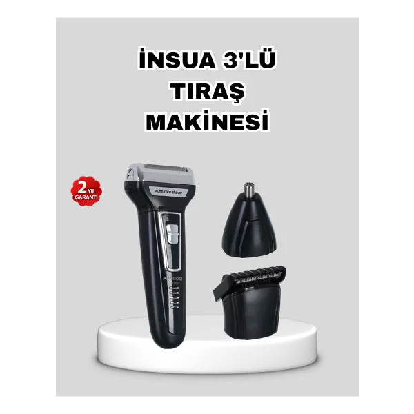 Insua 3'lü Tıraş Makinesi - 3 Farklı Kesim Başlığı, Güçlü Motor, 60 Dakika Kullanım - Renkli - Görsel 7