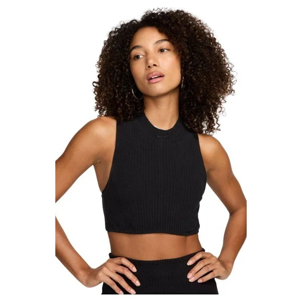 Nike Tight Fit Mock Neck Crop Tank Top Kadın Crop Dar Kesim Yüksek Yaka Fitilli Jarsey Atlet Siyah - Görsel 6