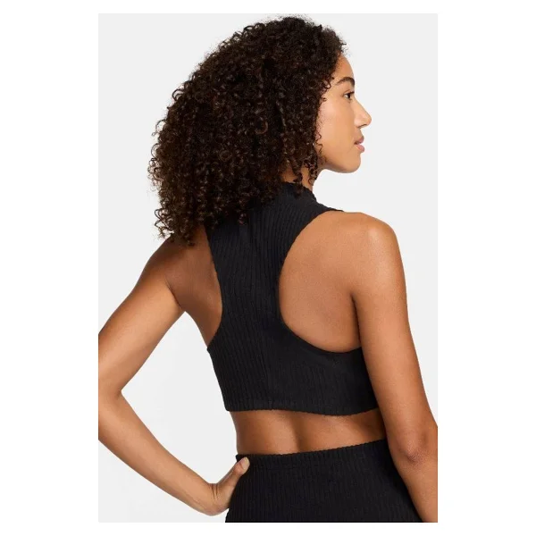 Nike Tight Fit Mock Neck Crop Tank Top Kadın Crop Dar Kesim Yüksek Yaka Fitilli Jarsey Atlet Siyah - Görsel 2