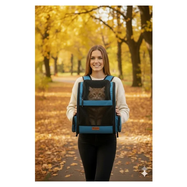 Pugalo Airmove Premium Kedi Köpek Taşıma Çantası Silinebilir Yırtılmaz Fileli Bükülmez Gövde (Mavi) - Görsel 3