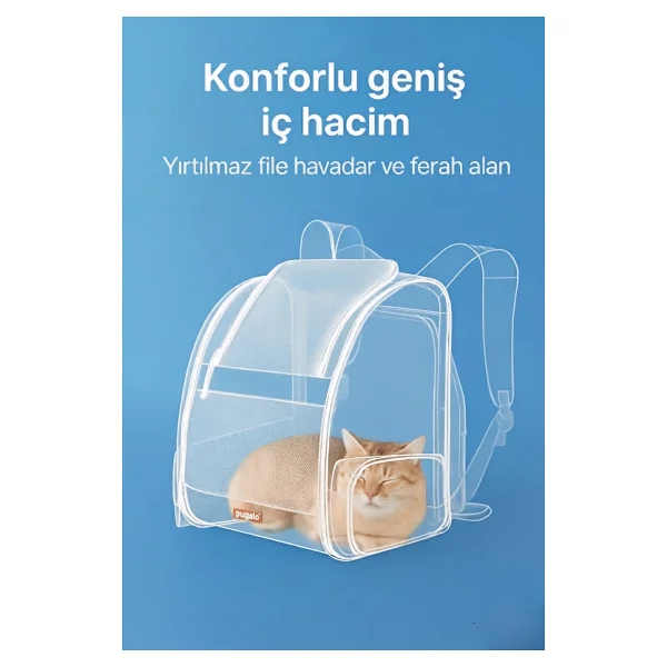 Pugalo Airmove Premium Kedi Köpek Taşıma Çantası Silinebilir Yırtılmaz Fileli Bükülmez Gövde (Mavi) - Görsel 4