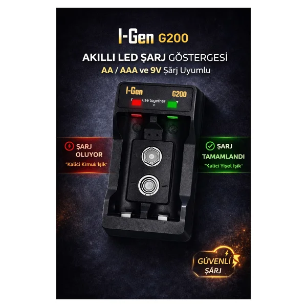 I-Gen G200 2'li Aa-Aaa-9v Ni-Mh Pil Şarj Aleti - Görsel 3