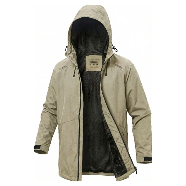 Ghassy Co. Erkek Rüzgarlık/Yağmurluk Outdoor Omuz Detaylı Mevsimlik Spor Ceket - Taş - Görsel 7